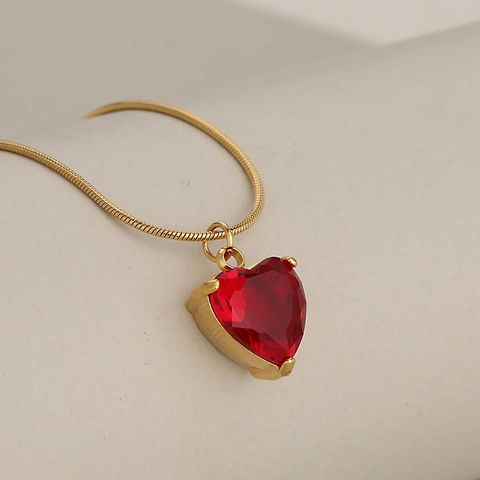 Collar Colgante Corazón Acero Inoxidable Circonita Incrustada Cadena Serpiente Joyería Elegante Minimalista Para Mujer Regalo