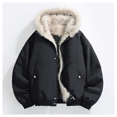 Heren Parka Met Capuchon Bontkraag Fleece Gevoerde Winterjas American Retro Harajuku Outerwear