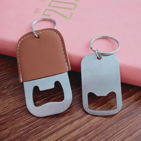Stainless Steel Bottle Opener Keychain With PU Leather Cover Portable Beer Soda Cap Lifter Tool For Bar Home Travel