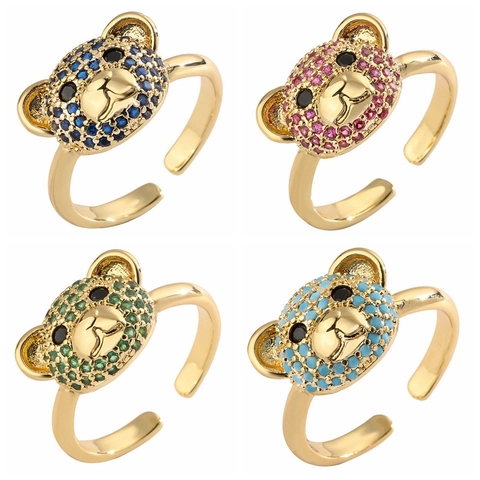 Anillo Aperto Regolabile Testa Di Orso Rame Micro Pave Zircone Forma Di Animale Gioielli Di Moda Per Donne E Uomini