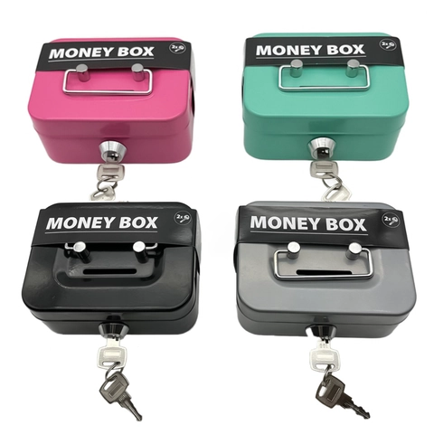 Portable Metal Money Box With Key Lock And Handle Small Mini Cash Safe Piggy Bank For Kids Adults Home Office