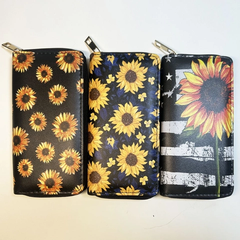 Portefeuille Longue À Fermeture Éclair Imprimé Tournesol Pochette En Cuir PU Femmes Style Floral Artistique