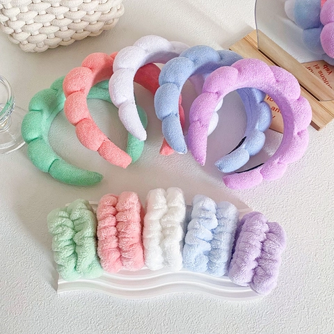 Face Wash Headband And Wristbands Flannel Sponge Padded Bubble Hair Bands For Skincare Makeup Yoga Women Spa Accessories