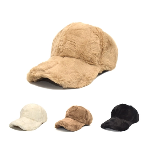 Gorra De Béisbol De Invierno De Piel De Conejo Artificial Cálida Felpa Sombrero Con Visera Al Aire Libre Color Sólido Espesado Para Mujeres Hombres Casual