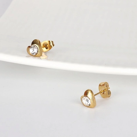 Herz Blumen Ohrstecker 18K Vergoldeter Titanstahl Mit Zirkon Minimalistischer Schmuck Für Damen