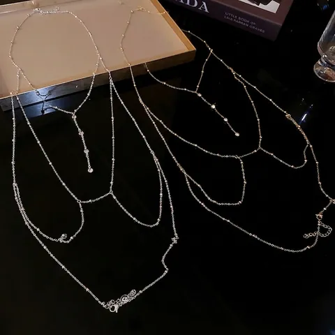 Sexy Multi Layered Body Chain Alloy Rhinestone Exaggerated Chest Chain Necklace Jewelry For Women Fashion Accessory