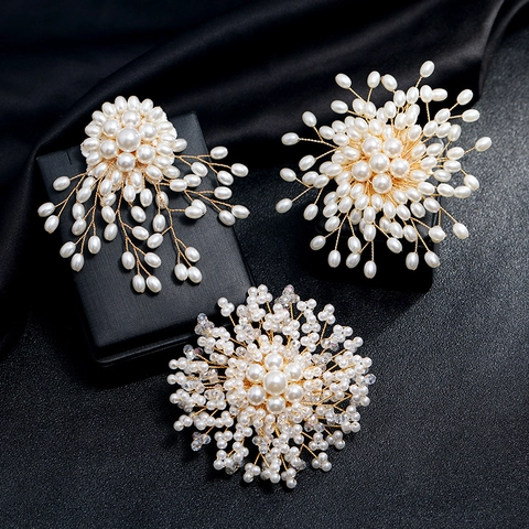 Broche Flocon de Neige en Fil de Cuivre Faite à la Main Avec Perle Artificielle Strass Fleur Vintage Corset pour Femmes Bijoux de Mariage