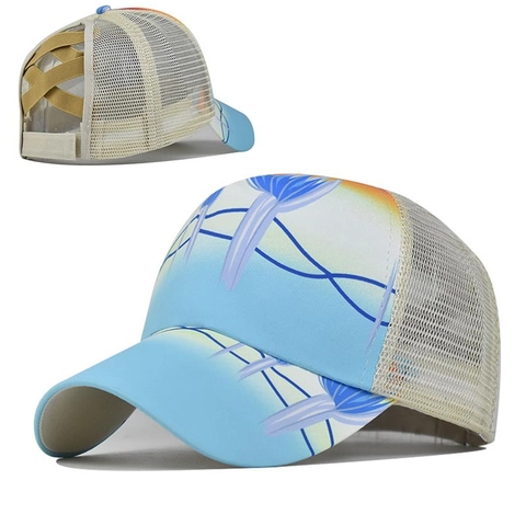 Gorra De Béisbol Con Coleta Para Mujer Malla Cruzada Camionero Transpirable Protección Solar Al Aire Libre Ajustable Floral