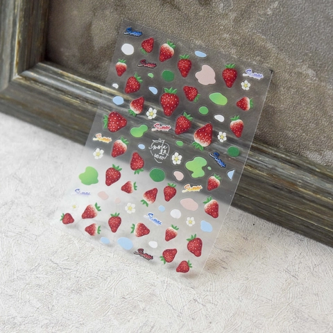 Strawberry Fruit Nail Art Stickers Ultra Thin Summer Cartoon Sweet Shine Decorative Manicure Decals For Women Girls