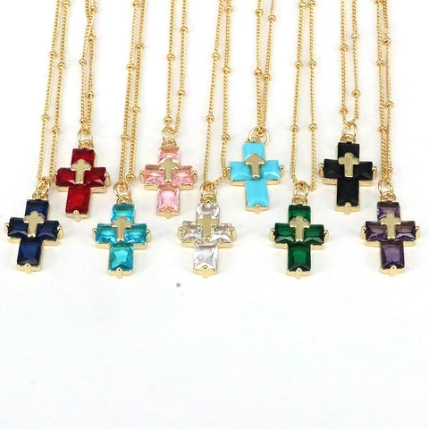 Collana con Pendente a Croce in Rame Zirconia Hip Hop per Uomo Donna Gioielli Geometrici a Doppio Strato Accessori