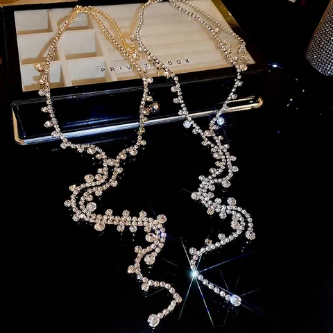Long Tassel Y Necklace Alloy Rhinestone Sparkling Jewelry For Women Party Wedding Evening Accessory