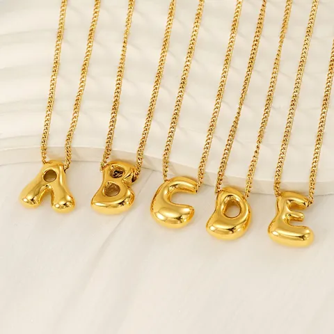 Collar Con Colgante De Letra De Burbuja Acero Inoxidable Chapado En Oro De 18K Inicial Alfabeto Dimensional Para Mujer