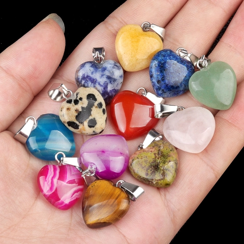 Heart Shaped Pendants Natural Stone Crystal Agate With Metal Bail DIY Jewelry Making Charms Polished Gemstone Accessories