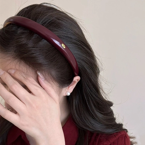 Retro PU Leather Headbands For Women Wide Thick Hair Hoops With Metal Plate Bow Simple Elegant French Style Headpiece