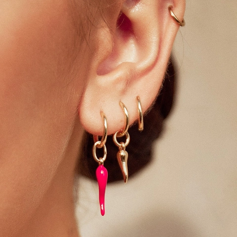 Hoop Earrings Stainless Steel Red Chili Pendant Rhinestone And Bead Studs Waterproof Hypoallergenic Women Fashion Jewelry