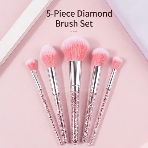 Kit Pennelli Trucco Fibra Sintetica Tubo Alluminio Manico Plastica Riempito Di Cristallo Portatile Luccicante Morbido Per Donne