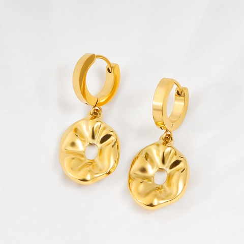 Irregular Wave Drop Earrings Stainless Steel 18K Gold Plated Textured Geometric Wrinkled Dangle For Women Modern Style