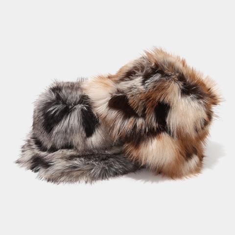 Gorro De Pescador De Piel Sintética Para Mujer Invierno Cálido Cortavientos Estampado De Leopardo Peluche Largo Grueso Exterior