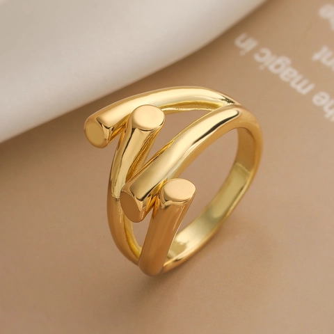 Geometric Irregular Open Ring Gold Plated Copper Layered Intertwined Minimalist Fashion Jewelry For Women