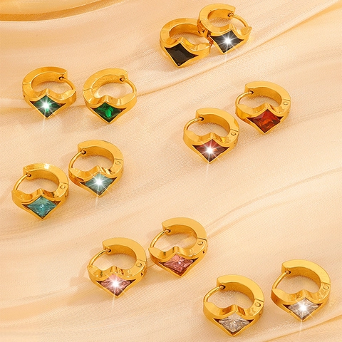 Geometrische Rhombus Creolen Für Frauen Edelstahl Vergoldet Mit Bunten Zirkonia Mode Schmuck