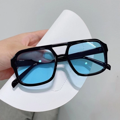 Lunettes De Soleil Carrées Oversize Rétro Vintage Double Pont Mode Protection UV400 Unisexe Monture PC Verres AC
