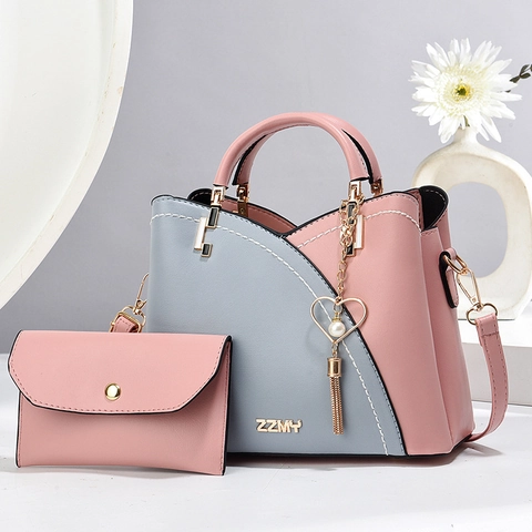 Borsa Composta Da Donna Pelle PU Blocchi Di Colore Borsa A Tracolla Con Ciondolo A Cuore Perla Artificial Nappa Borse Retro Eleganti