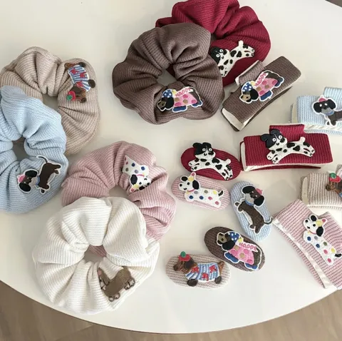 Accesorios Para El Cabello De Punto Bordado De Perro Panda Dibujos Animados Scrunchie Pinzas Para El Pelo Diadema Estilo Dulce Para Mujeres Niñas