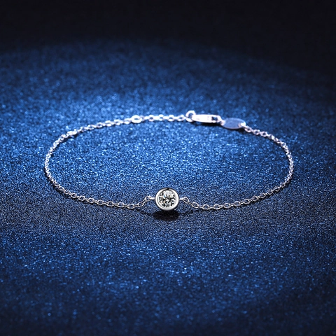Moissanite 925 Sterling Silver Bracelet For Women 30pt Moissanite With GRA Certificate Platinum Plated Bezel Set Minimalist Jewelry Gift