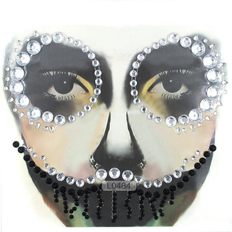 Face Rhinestone Stickers Halloween Self Adhesive Acrylic Gems Tattoo For Music Festival Party Makeup Skull Gothic Style