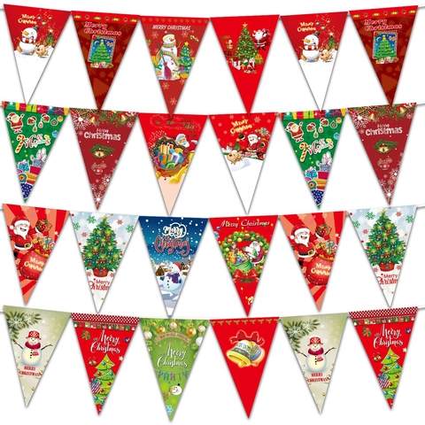 Bandierine Di Natale Carta Bandiera Triangolare Babbo Natale Pupazzo Di Neve Design Cartone Animato Decorazione Appesa Festa