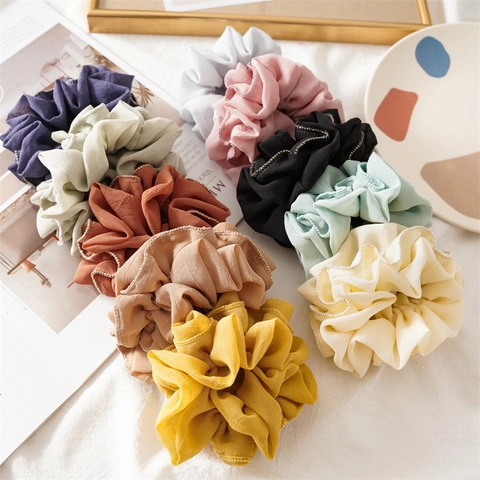 Scrunchies Pieghettati In Chiffon Con Bordo Di Perle Elastici Per Capelli Da Donna Stile Coreano Accessori Capelli