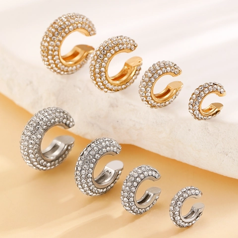 Fashion C Shaped Rhinestone Ear Cuff Non Pierced Copper Clip Earrings Geometric Minimalist Jewelry For Women