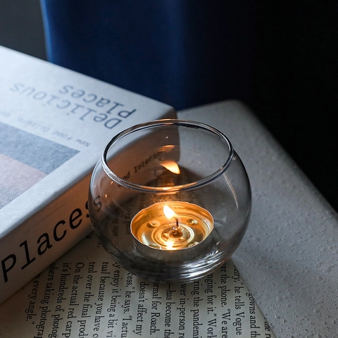 Nordic Round Transparent Glass Candle Holder Minimalist Spherical Tea Light Holder For Home Decor Wedding Party Desktop