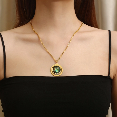 Gioielli Eleganti Da Donna In Acciaio Inossidabile Placcato Oro Resina Iridescente Strass Collana Cuore E Orecchini Retrò