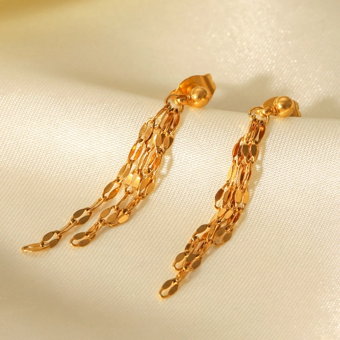 Französischer Stil 18K Vergoldet Edelstahl Lippenkette Lange Quasten Ohrringe Für Damen Minimalistischer Eleganter Schmuck