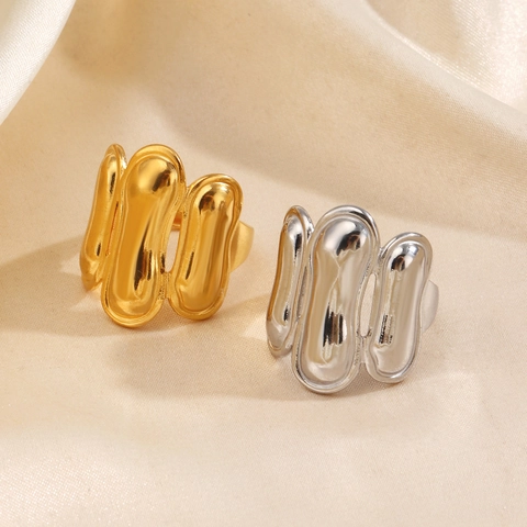 Minimalist Geometric Oval Ring Stainless Steel Liquid Metal Style Adjustable Gold Plated Fashion Jewelry For Women