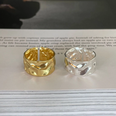 Anello Minimalista In Argento Sterling 925 Per Donna Trama Martellata Irregolare Fascia Larga Apertura Regolabile Gioielli