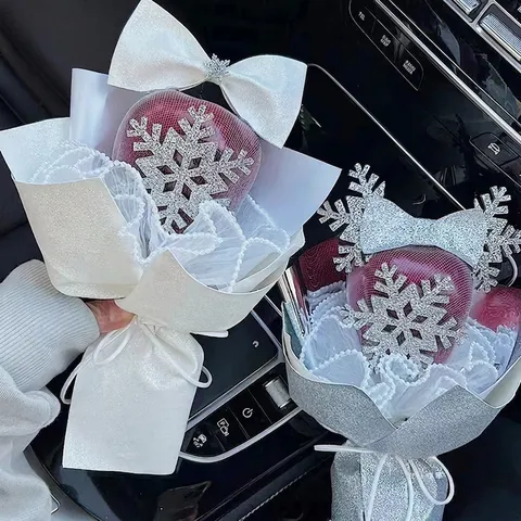 Confezione Regalo Di Natale Per Mele Tessuto Luccicante Decorazione Fiocco Di Neve Accessori DIY Elegante Festivo