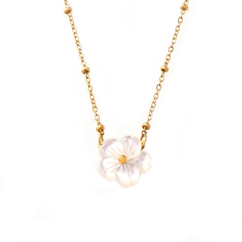 Collana Con Pendente A Fiore Acciaio Al Titanio Placcato Oro Con Conchiglia Bianca Gioielli Chic Eleganti Per Donne