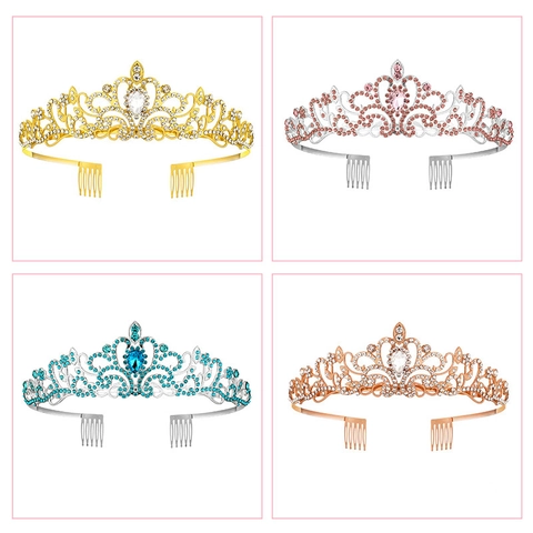 Tiara Corona Lega Strass Cristallo Fiore Cavo Matrimonio Compleanno Festa Copricapo Con Pettini Per Capelli Per Donne
