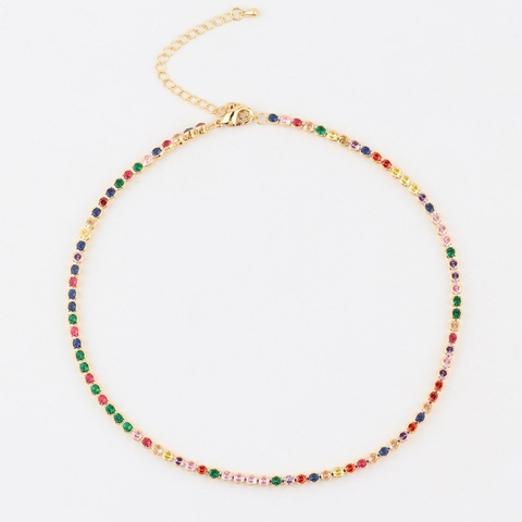 Collar Tenis Arcoíris Cobre Circonita De Colores Ajustable Bañado En Oro Gargantilla Brillante Joyería Moda