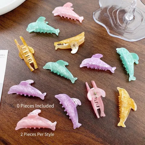 Dolphin Shape Acrylic Hair Claw Clips Glitter Shimmer Candy Color Sea Animal Shark Hair Accessories For Women Girls