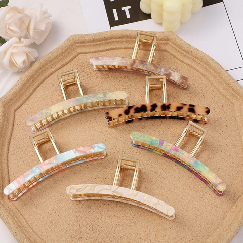 Pinza Para El Cabello Elegante Francesa Leopardo Mármol Acetato Resina Arco Metal Barrete Accesorios Para El Cabello