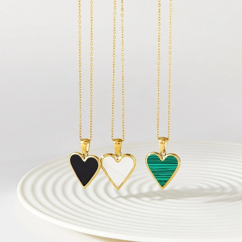Collar Y Pendientes De Corazón Acero Inoxidable Concha Malaquita Chapado En Oro Joyería De Moda Elegante Para Mujer