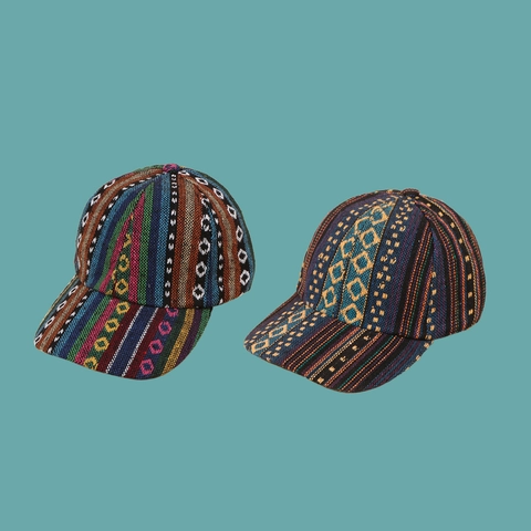 Ethnic Woven Baseball Cap Geometric Pattern Bohemian Style Adjustable Sunshade Leisure Outdoor Hat For Men Women