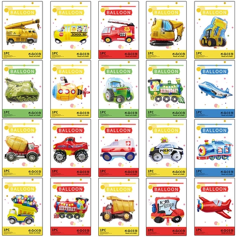 Cartoon Transport Vehicle Aluminum Foil Balloons Kids Birthday Party Decor Plane Train Fire Truck School Bus Excavator