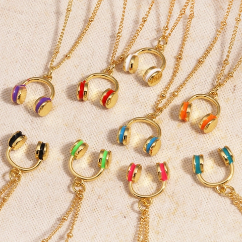 Collana Con Ciondolo A Forma Di Cuffie Acciaio Inossidabile Smalto Colorato Gioielli Trendy Per Donna Uomo
