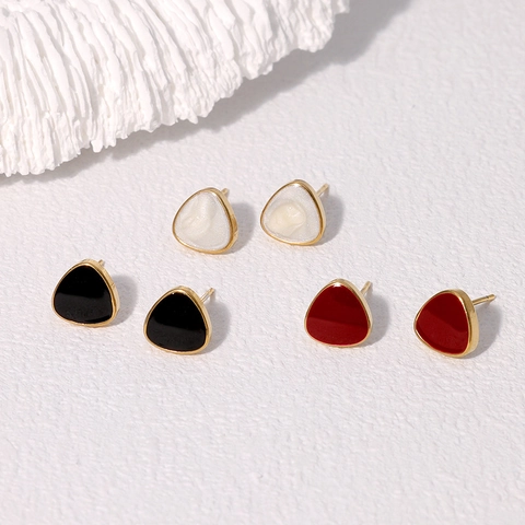 Geometric Triangle Stud Earrings 18K Gold Plated Stainless Steel Enamel Minimalist Elegant Jewelry For Women