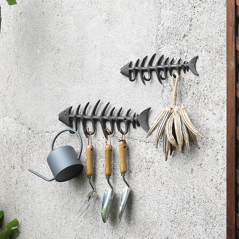 Gancio Da Parete A Forma Di Lisca Di Pesce Ghisa Decorativo Vintage Gancio Multiplo Giardino Esterno Appendiabiti Industriale