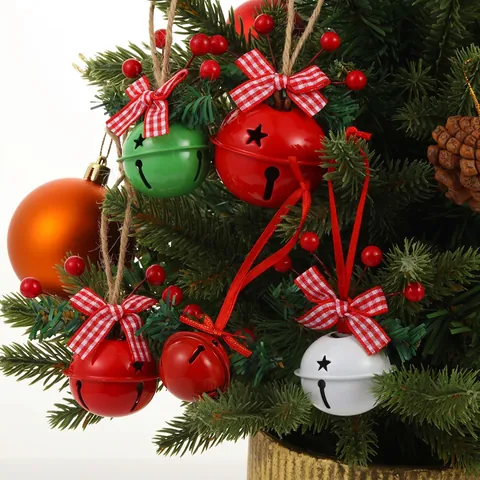 Ornamenti Campane Di Natale Ferro Ritaglio Stella Decorazione Appendere Albero Festività Con Fiocco Quadri Bacca Pino